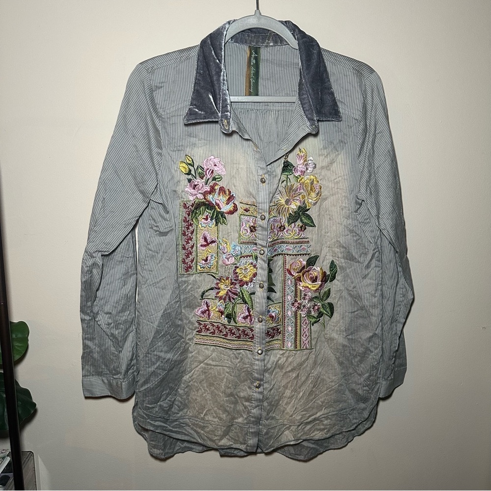 Aratta Silent Journey Striped Floral Embroidered Button Down Top Bundle Size S-M - Picture 3 of 16